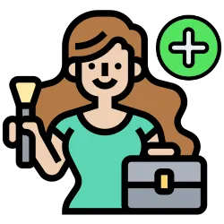 Additional Makeup Artist An icon of a makeup artist holding their makeup kit and a makeup brush with a plus icon next to them.