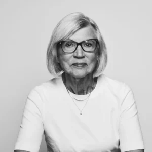Black and white portrait of an executive woman with natural corporate makeup, styled by Waring Makeup, Ottawa Office Makeup Services.