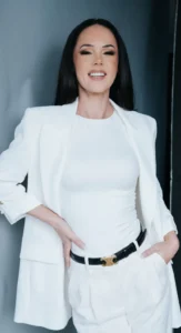 Woman in a white suit with polished corporate makeup, styled by Waring Makeup, Corporate Makeup Artist Ottawa.