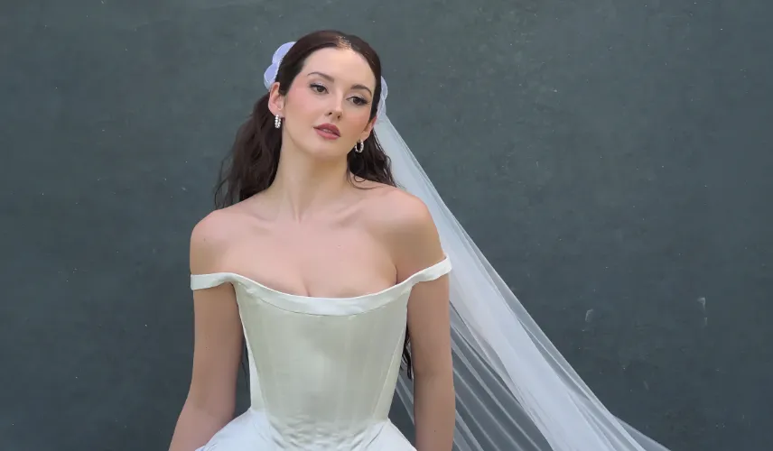 Wedding & Bridal Makeup by Waring Makeup - Ottawa Bridal Makeup Artist Bride in a corset gown with a veil and classic makeup, styled by Waring Makeup, Ottawa Bridal Makeup Artist.