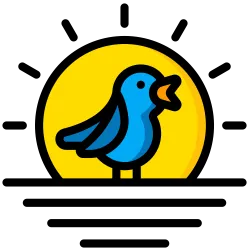 Early Start Time An icon of a blue bird chirping in front of the morning sun