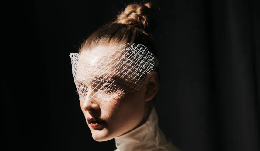 Conceptual Editorial Makeup by Waring Makeup - Ottawa Avant-Garde Makeup Conceptual editorial makeup with sculpted features, a sleek veil, and high-fashion styling, created by Waring Makeup, Ottawa Editorial Makeup Artist.
