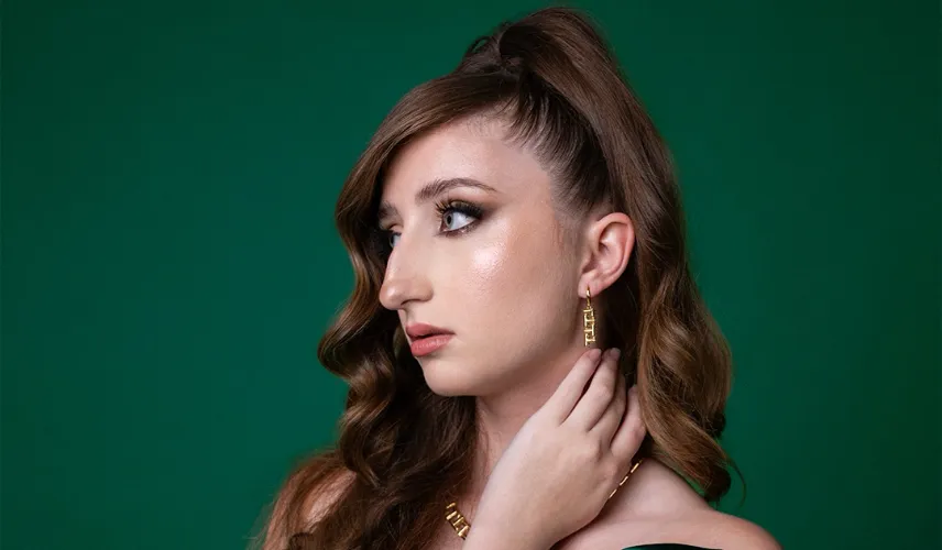 Elegant Prom Glam Makeup by Waring Makeup - Ottawa Prom Look Makeup Elegant prom glam makeup with soft waves and a satin green dress, styled by Waring Makeup, Ottawa Prom Makeup Artist.