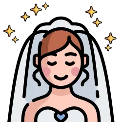 Signature Bridal Beauty Makeup Package Icon of a bride with full bridal makeup and sparkles in the background